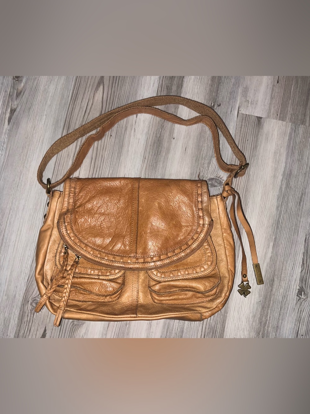 Lucky Brand Modesto Stash Saddle Bag Crossbody Brown Leather Purse